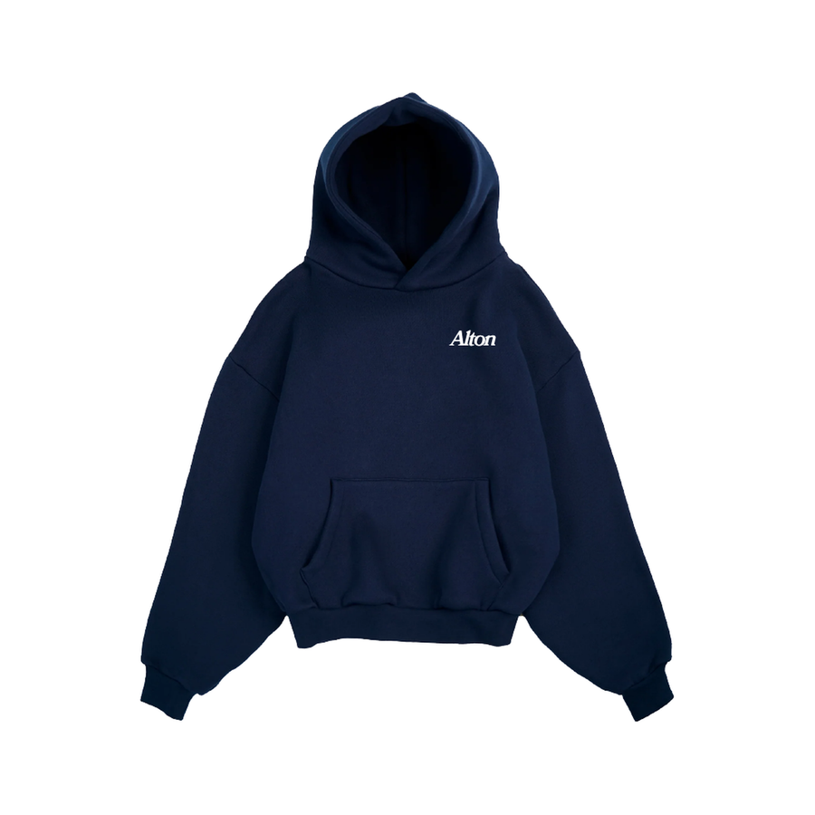 Bloomington Love Letter hoodie in Navy blue, front