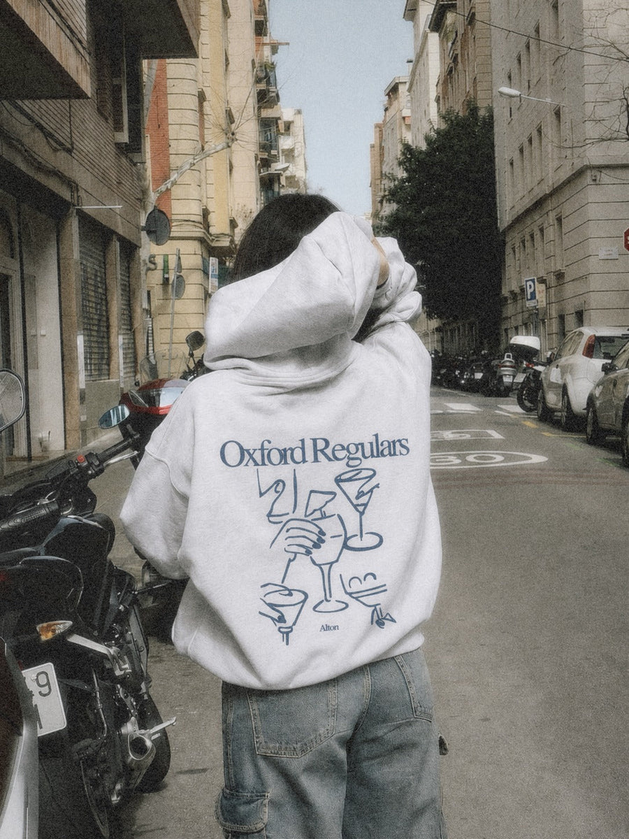 Oxford Regulars light gray hoodie — back print