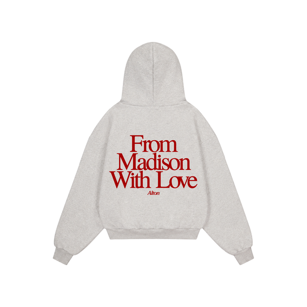 Madison Love Letter hoodie in Light Gray, back