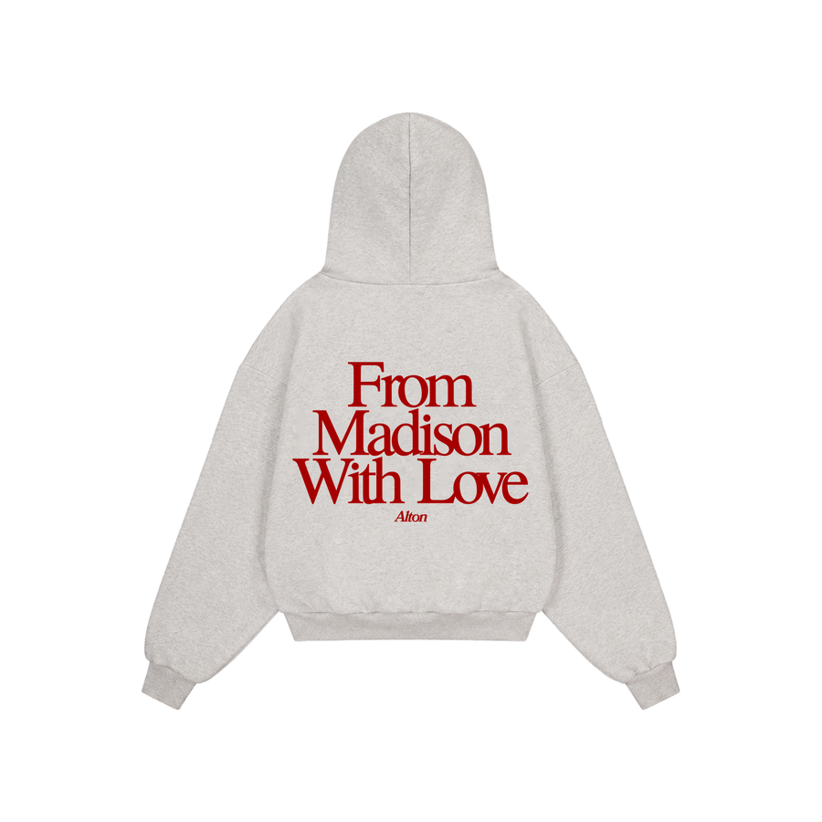 Madison Love Letter hoodie in Light Gray, back
