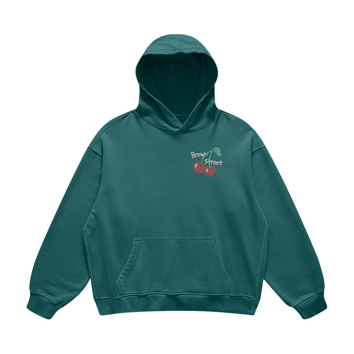 Brown Street Cherries Blueish Green Hoodie