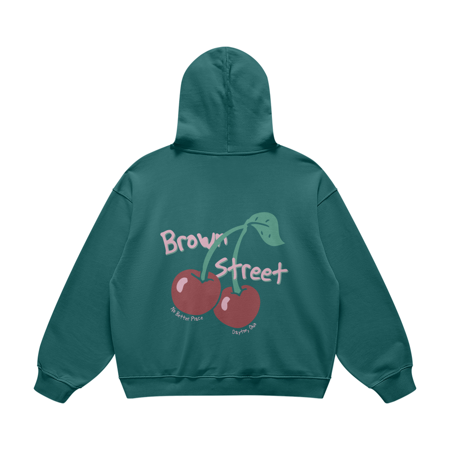 Brown Street Cherries Blueish Green Hoodie